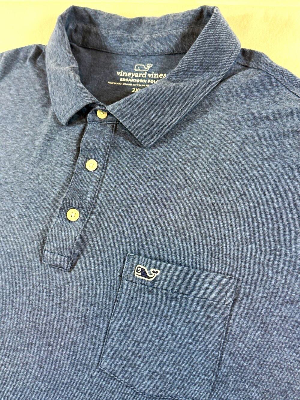 Vineyard Vines Edgartown Polo Men’s 2XL Blue Heather Pima Cotton Pocket Shirt